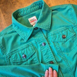 Ruby Rd Womens Favorites Denim Jacket Size 10 Button Front Kelly Green Cotton